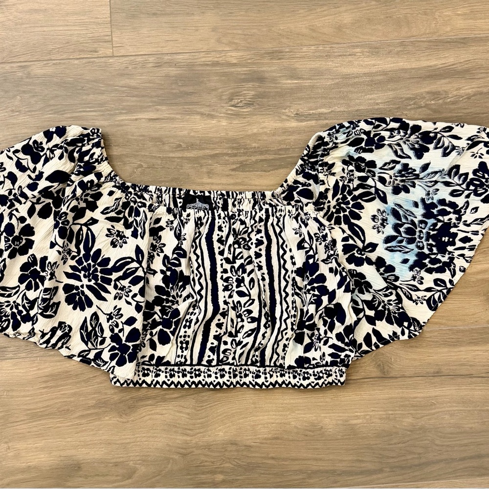 Angie Blue and White Floral Blouse